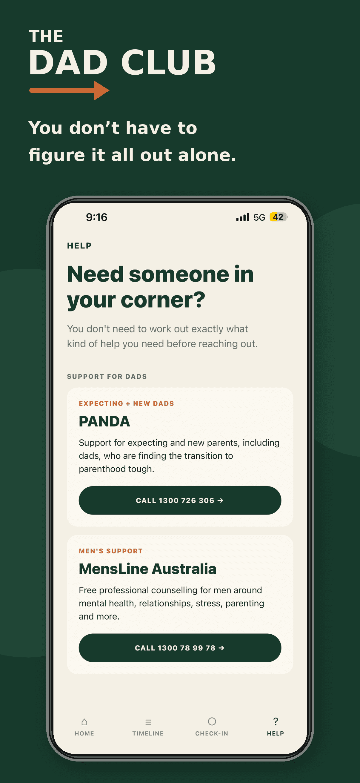 The Dad Club support resources screen